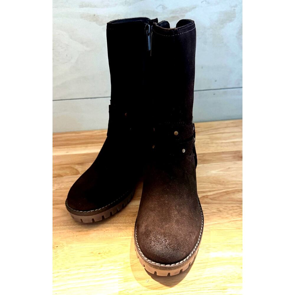 NEW Vintage Foundry Co Sienna Suede Studded Harness Boot Brown Heeled Size 6.5